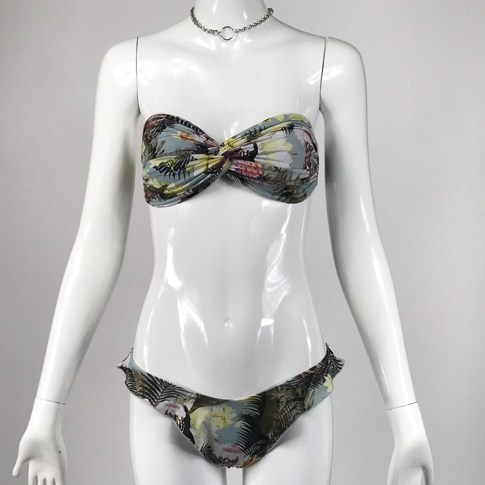 Hawaiian print bikini tube top & bottom